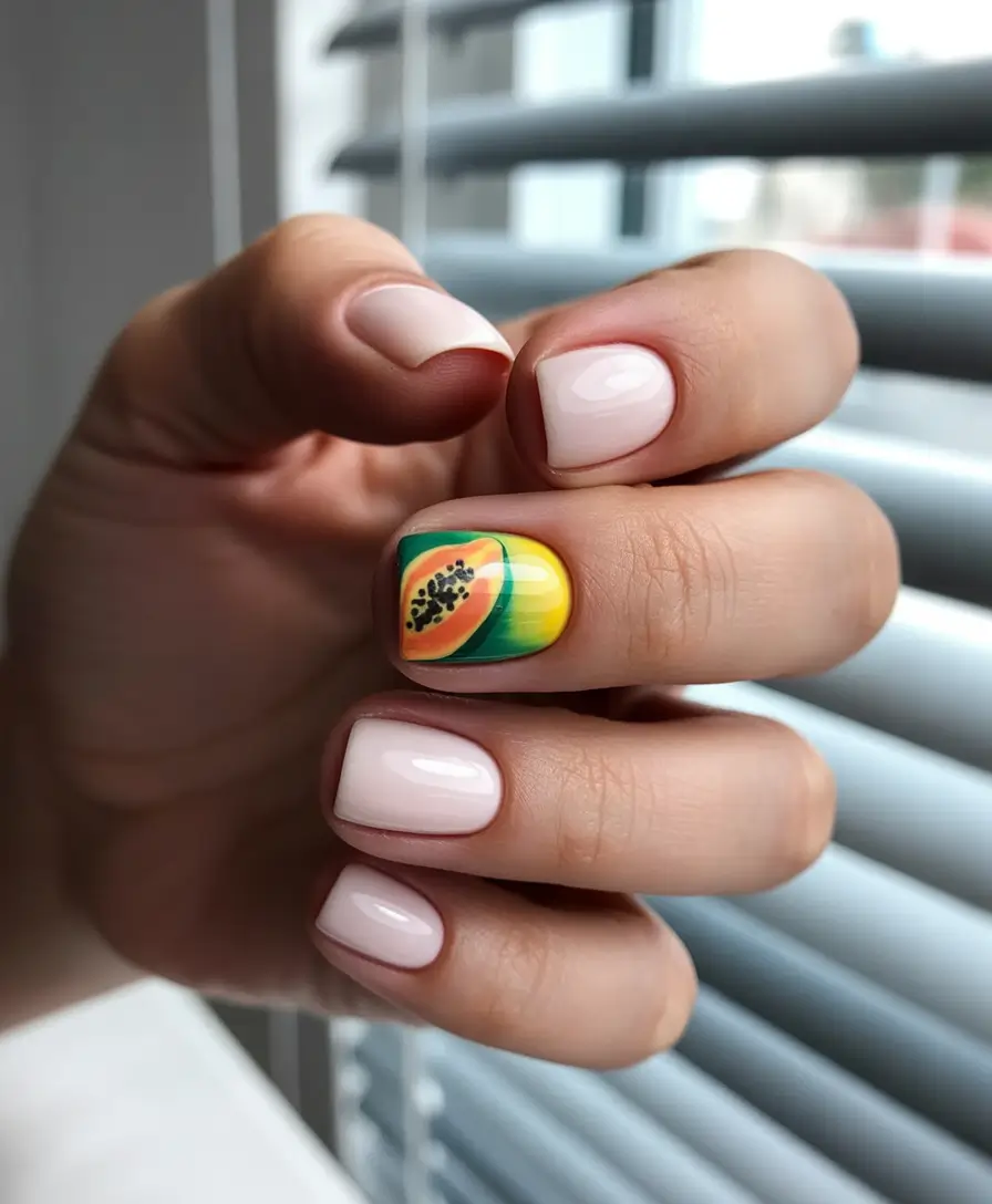 Cute Summer Nail Inspo for 2025 Minimalist Fruit Vibes on Short Square Nails
