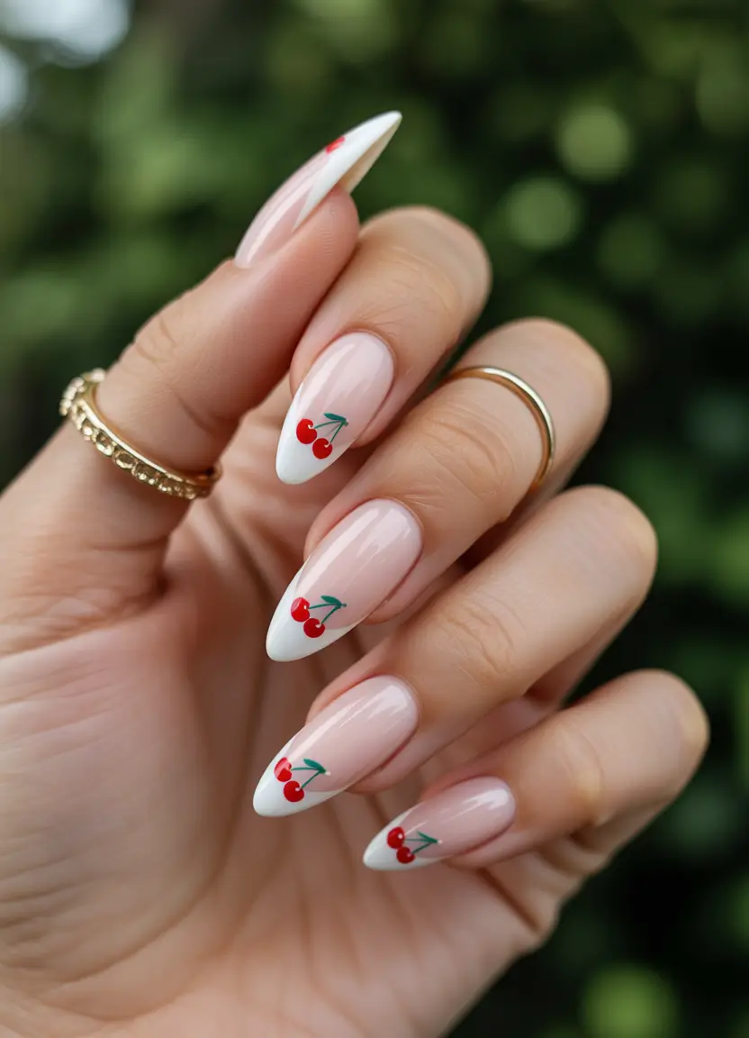 Cute Summer Nail Inspo for 2025 Cherry-Glazed French Tips