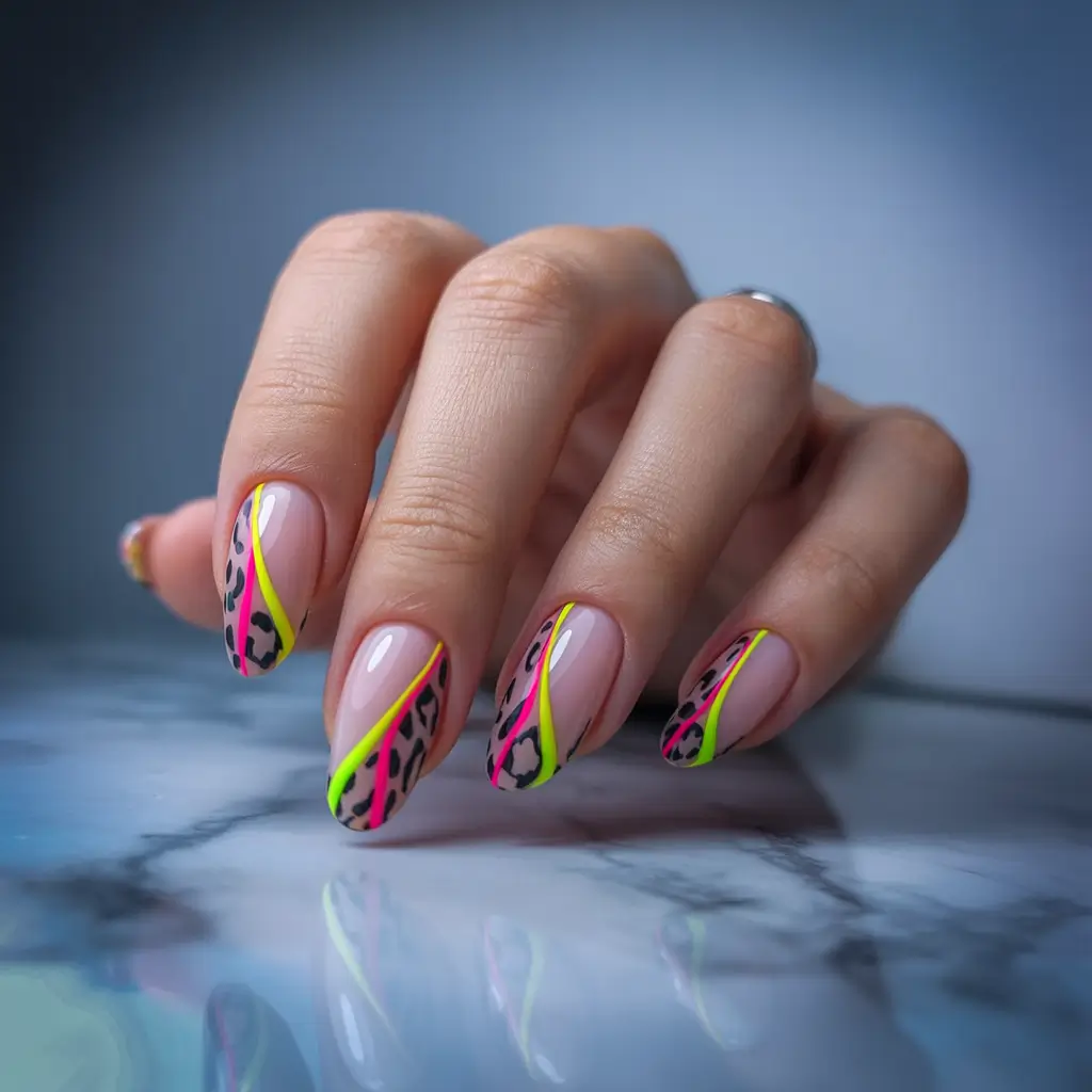 Cute Summer Nail Inspo for 2025 Neon Safari on Almond