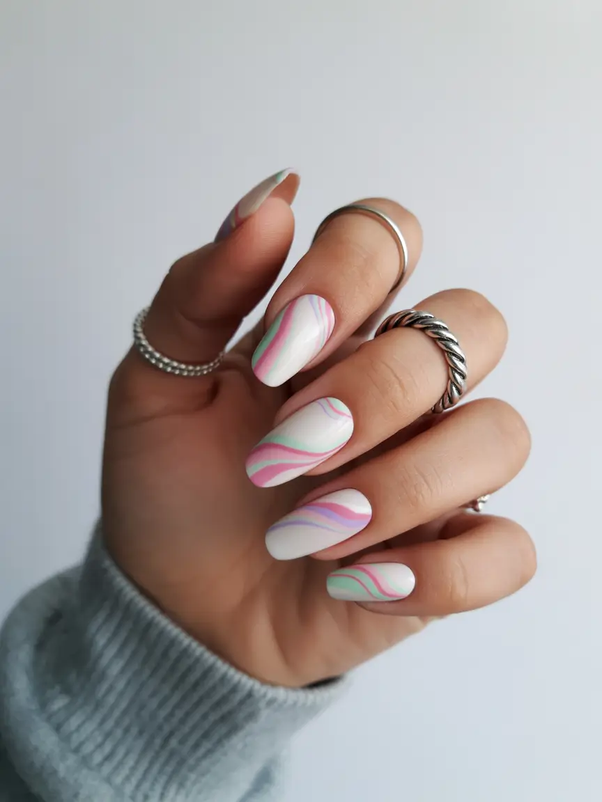 Cute Summer Nail Inspo for 2025 Pastel Swirls on a Matte Canvas
