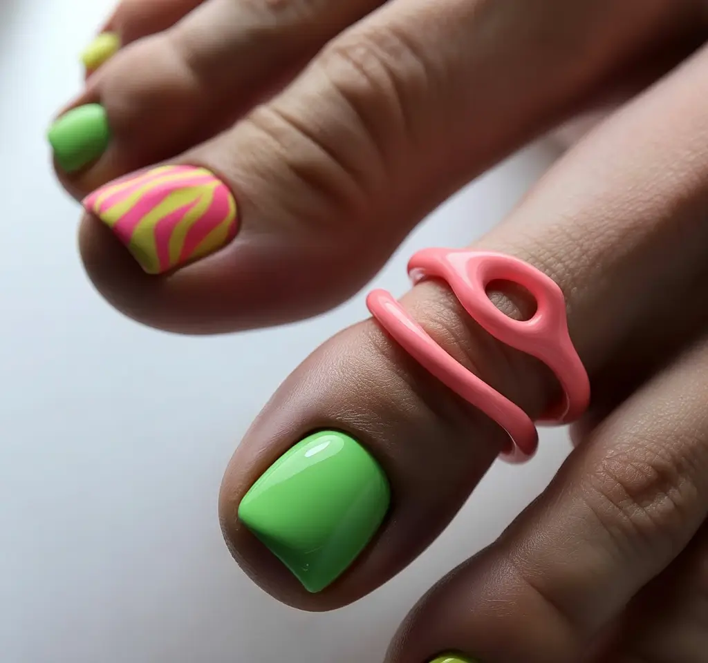 Cute Toe Nail Designs to Try Summer 2025 - Lime Green and Neon Fun