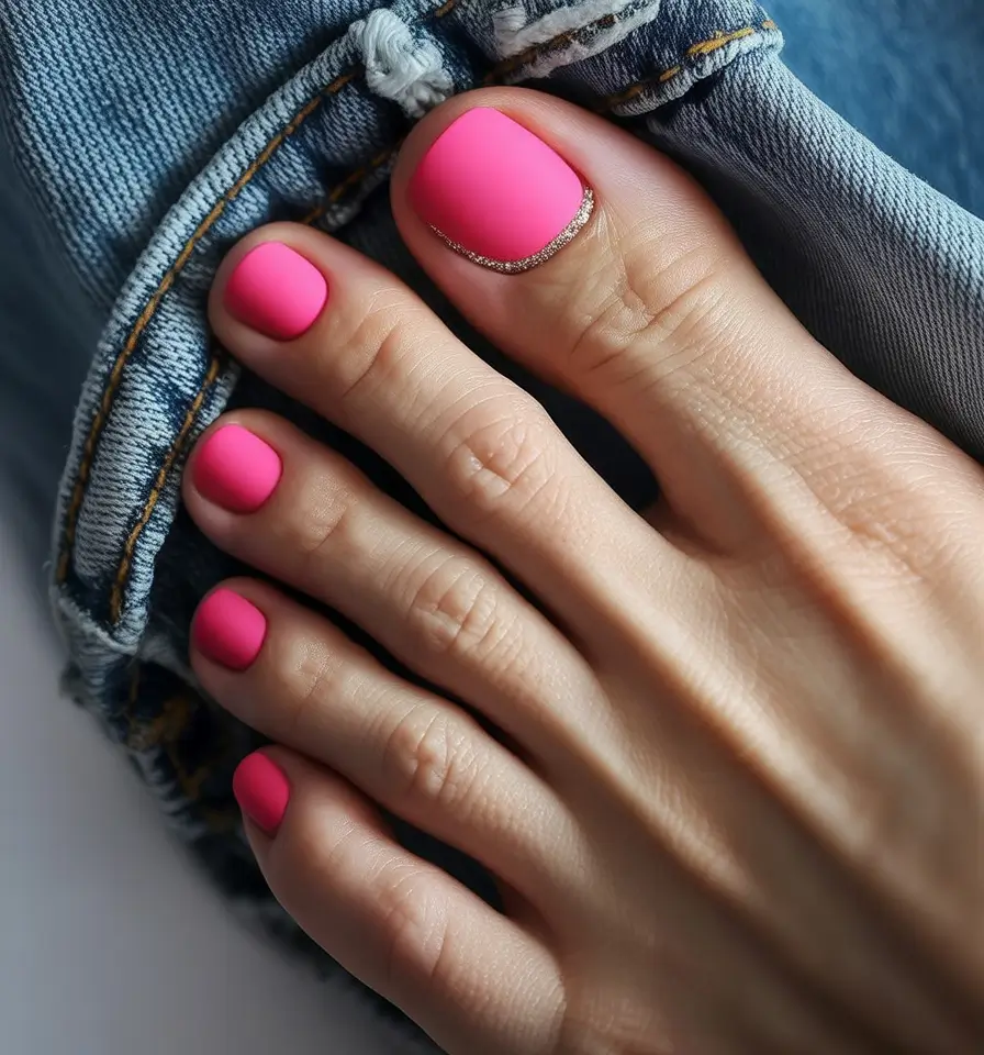 Cute Toe Nail Designs to Try Summer 2025 - Classic Hot Pink with a Touch of Glam
