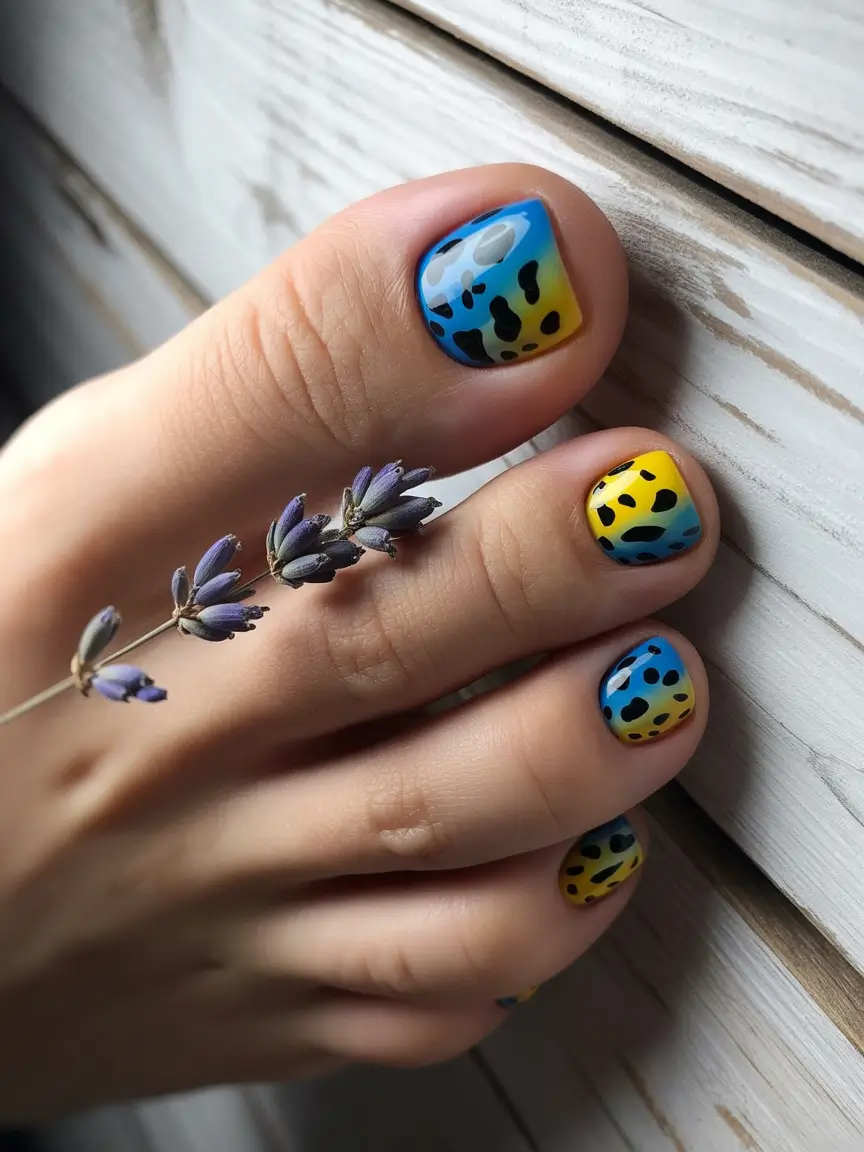 Cute Toe Nail Designs to Try Summer 2025 - Ocean Vibes with a Splash of Yellow