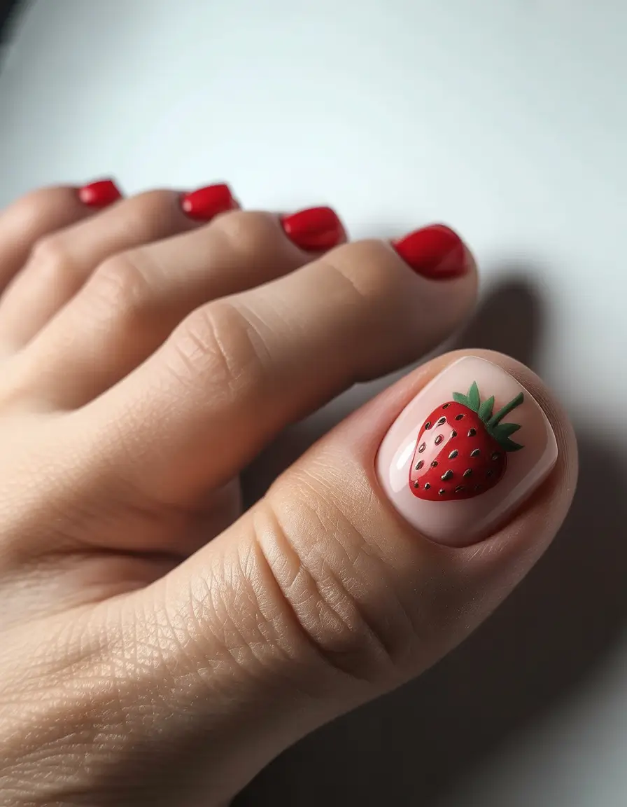 Cute Toe Nail Designs to Try Summer 2025 - Sweet Strawberry Charm
