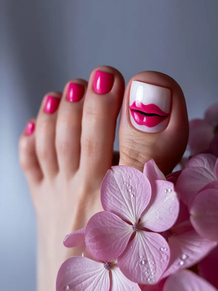 Cute Toe Nail Designs to Try Summer 2025 Playful Pink with a Kiss