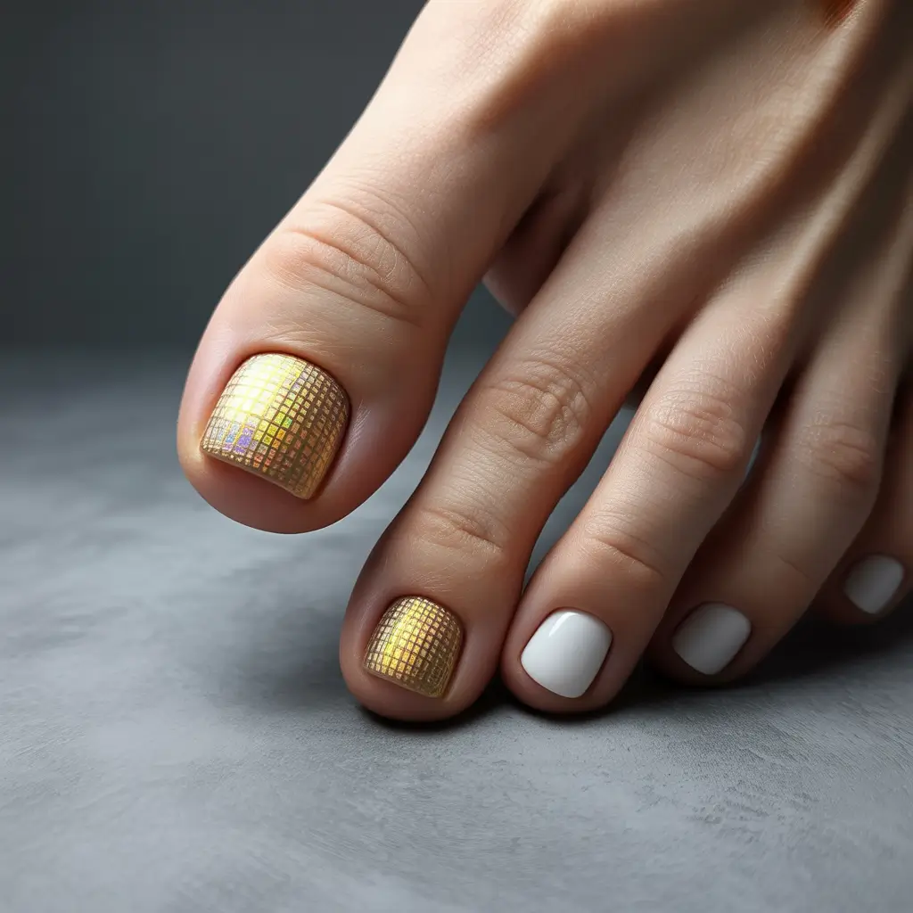Cute Toe Nail Designs to Try Summer 2025 Glamorous Gold Mosaic