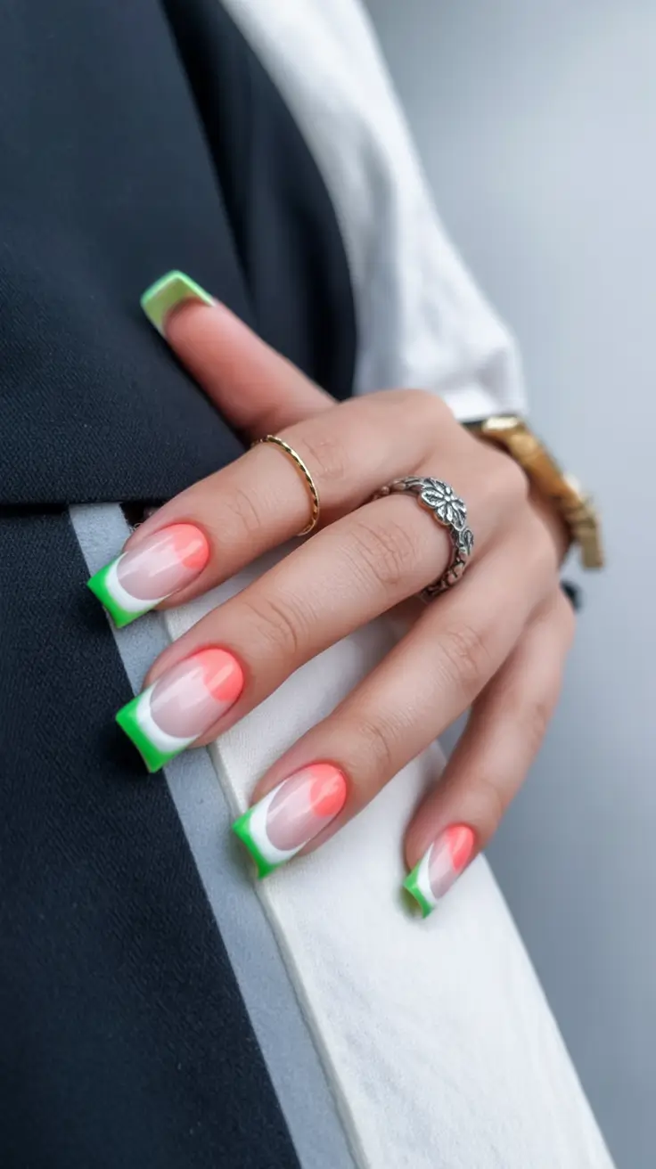 Cutest Nail Ideas for Summer 2025 Neon Citrus French with a Twist