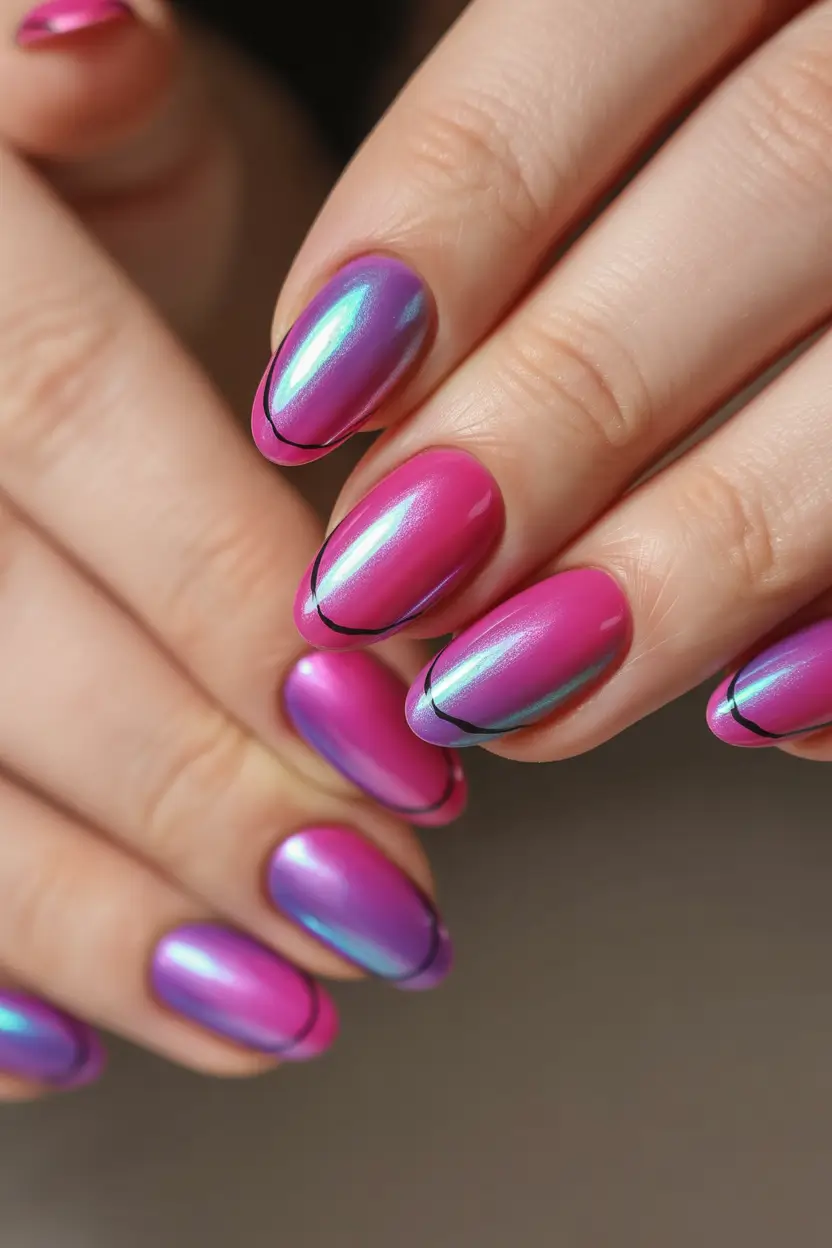 Cutest Nail Ideas for Summer 2025 Chrome Pink Drip with Dark Lining