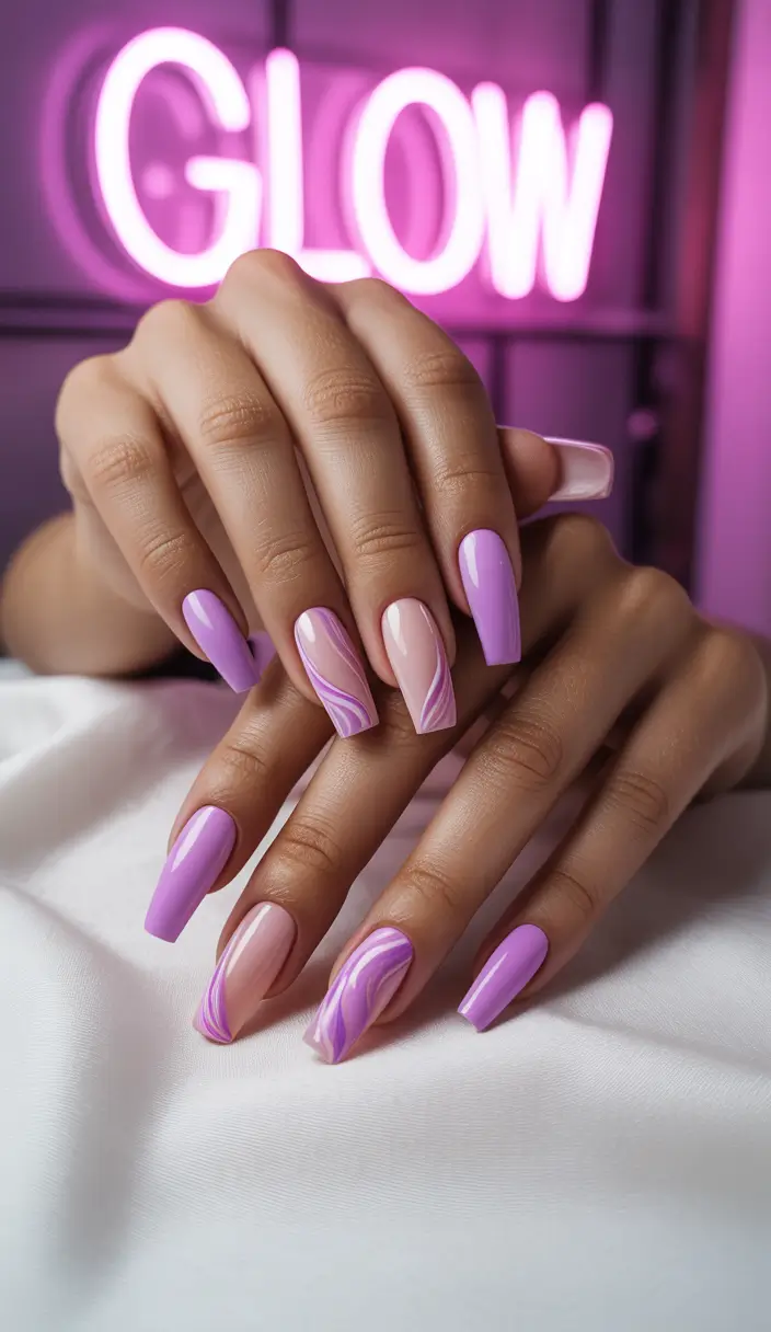 Cut est Nail Ideas for Summer 2025 - Lavender Lightshow with Soft Marble Accent