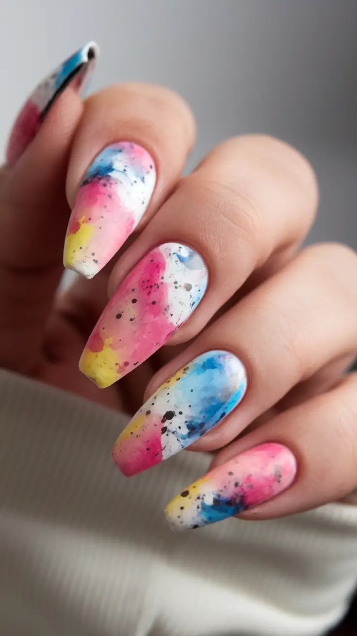Cutest Nail Ideas for Summer 2025 Abstract Watercolor Graffiti Nails