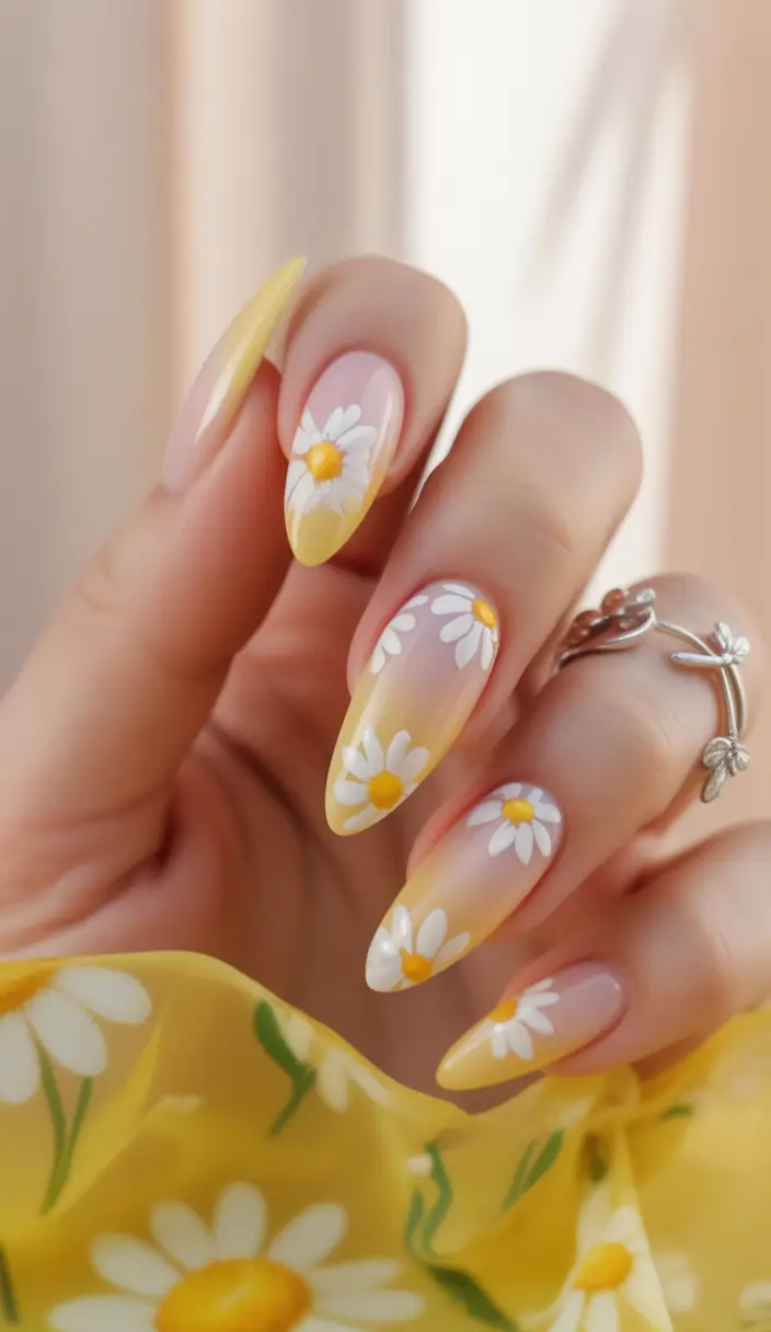Cutest Nail Ideas for Summer 2025 Daisy Dreams in Yellow Ombre