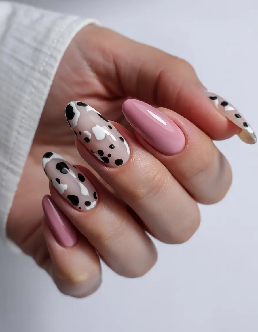Cutest Nail Ideas for Summer 2025 Pink & Cow Print Mashup