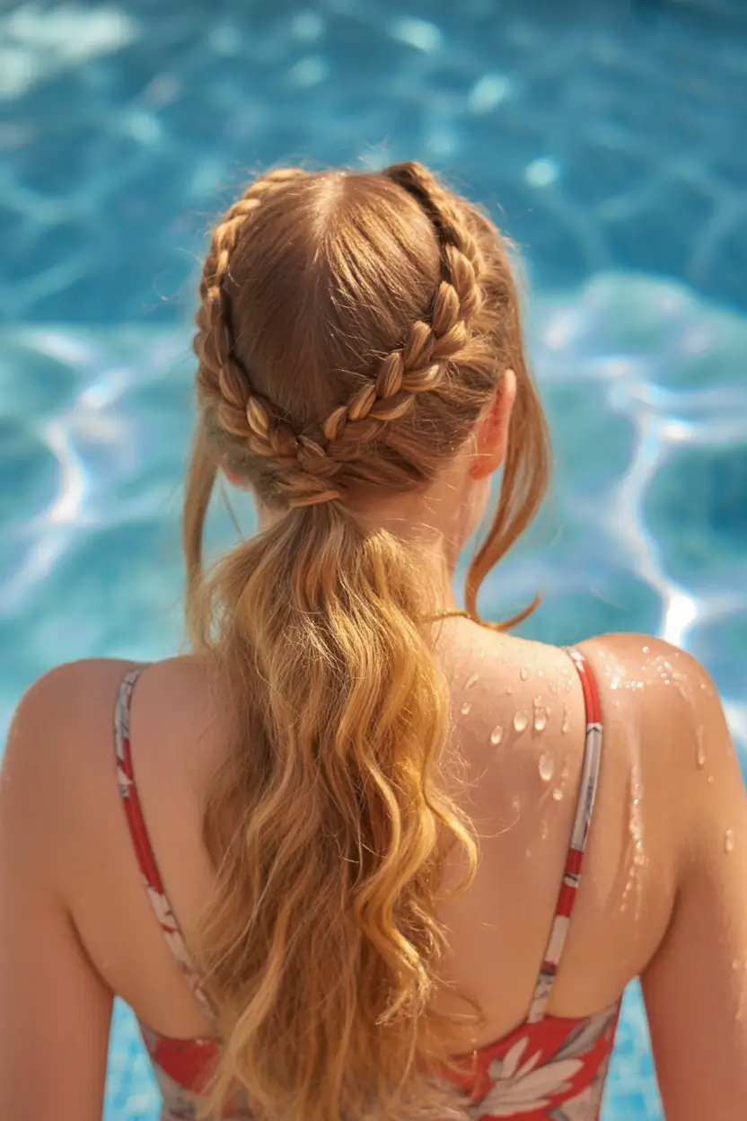 Effortless Pool Day Hairstyles - Simple Summer 2025 Looks Double Crown Braids with Soft Waves
