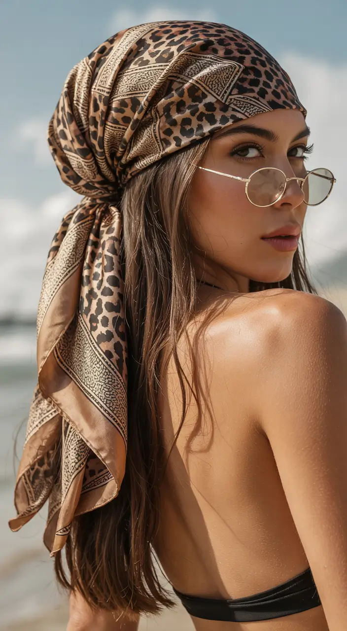 Effortless Pool Day Hairstyles - Simple Summer 2025 Looks Silk Scarf Wrap for Luxe Coverage
