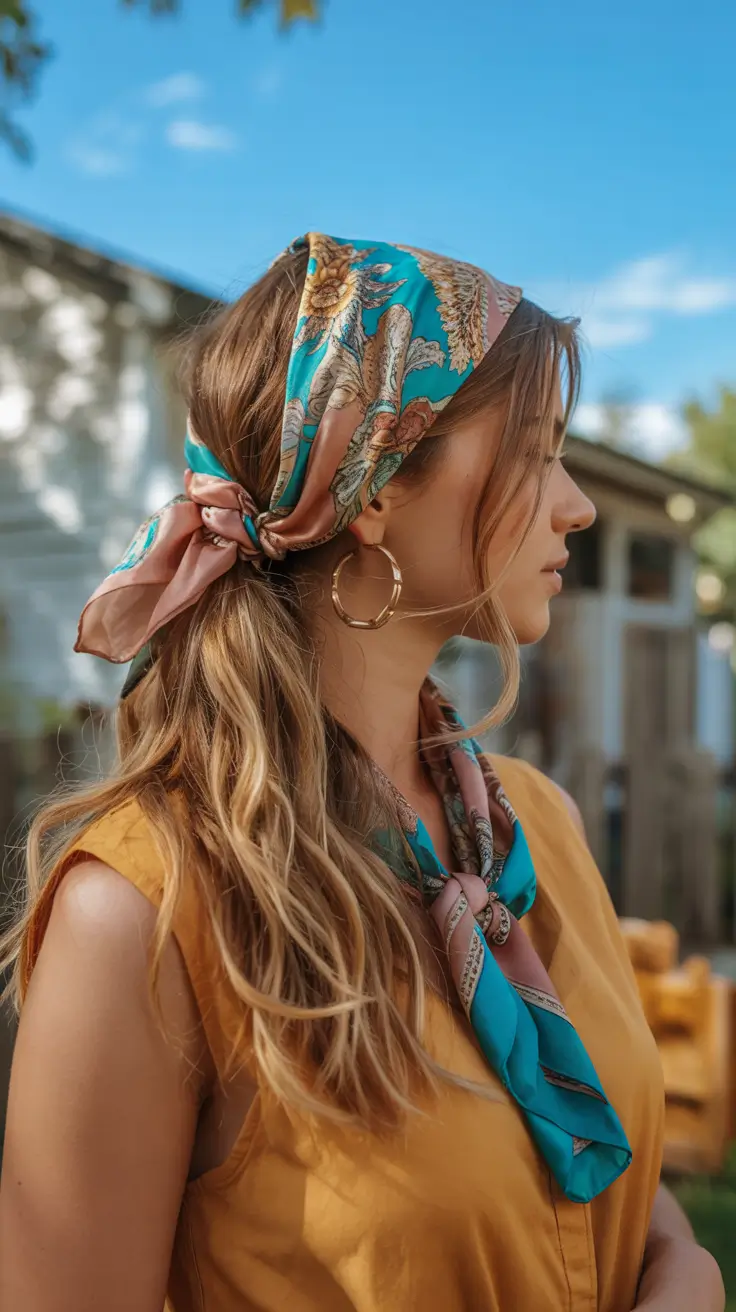 Effortless Pool Day Hairstyles - Simple Summer 2025 Looks Half-Tied Scarf Band with Loose Waves