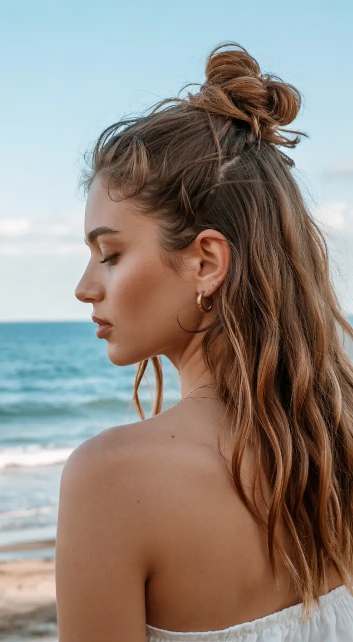 Effortless Pool Day Hairstyles - Simple Summer 2025 Looks The Messy Top Knot Half-Up