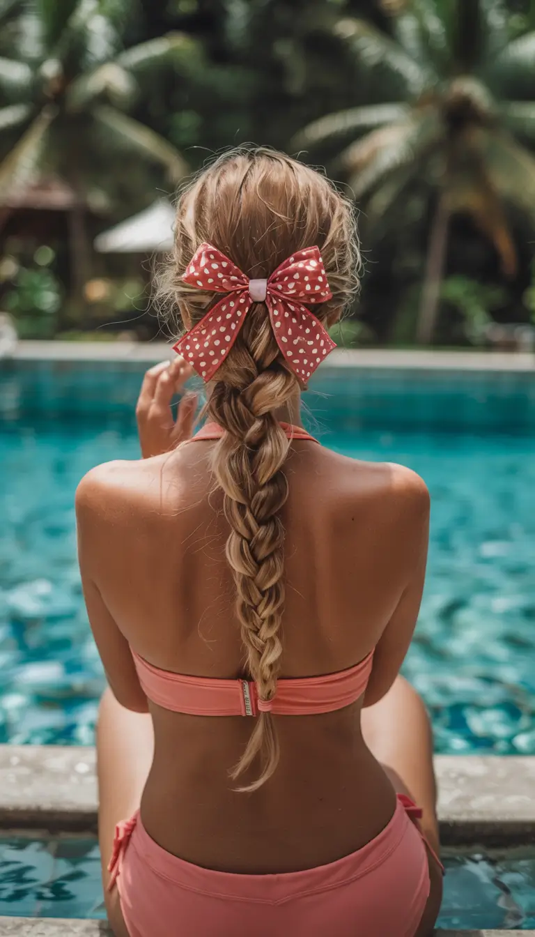 Effortless Pool Day Hairstyles - Simple Summer 2025 Looks Statement Braid with a Playful Bow