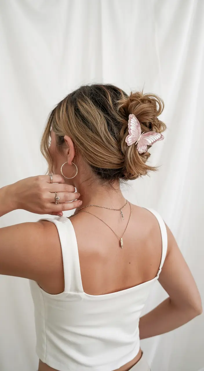 Effortless Pool Day Hairstyles - Simple Summer 2025 Looks Butterfly Clip Updo for Dreamy Days