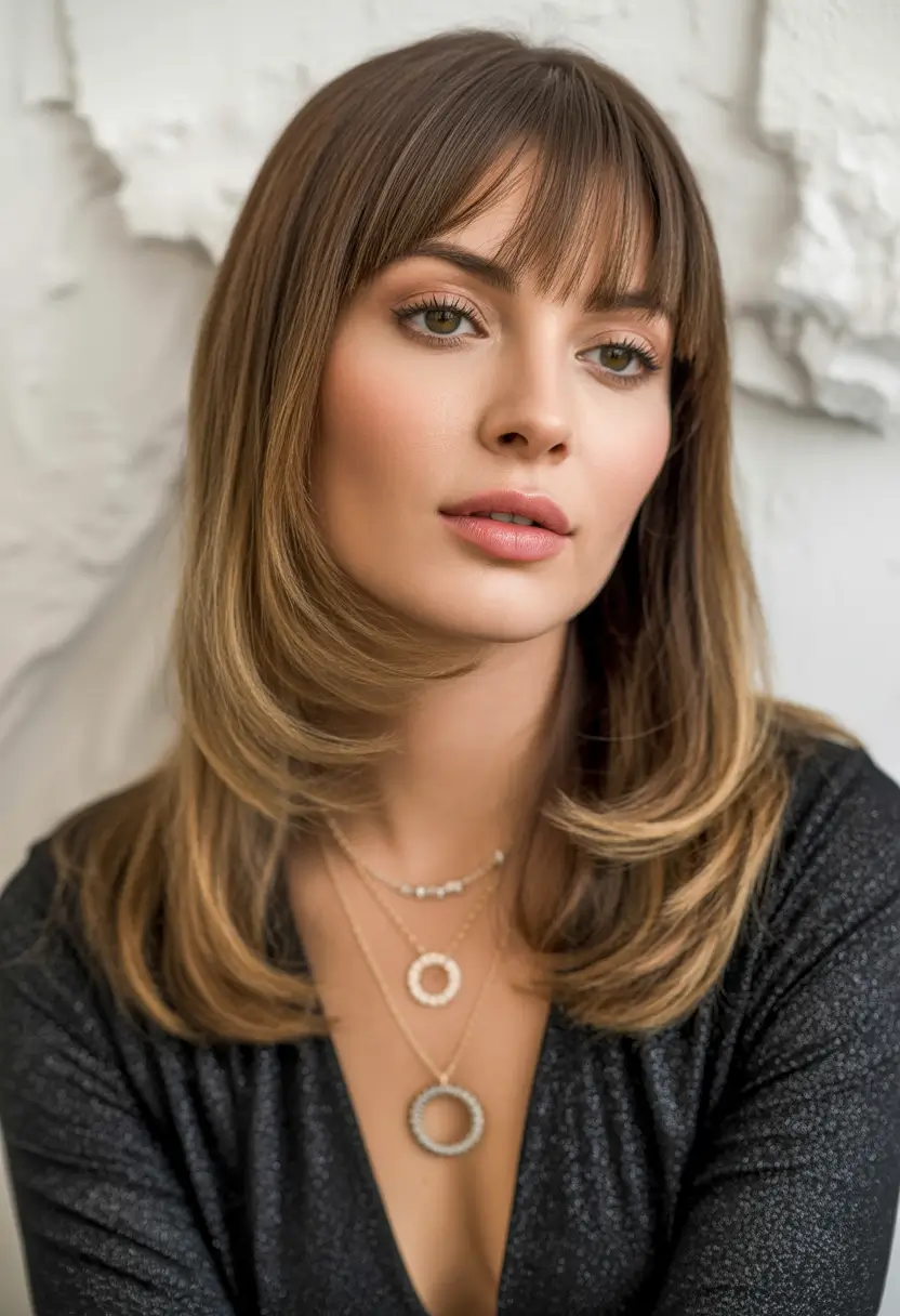 Flattering Haircuts for Round Faces - Summer Looks 2025+Feathered Ends and Blunt Bangs