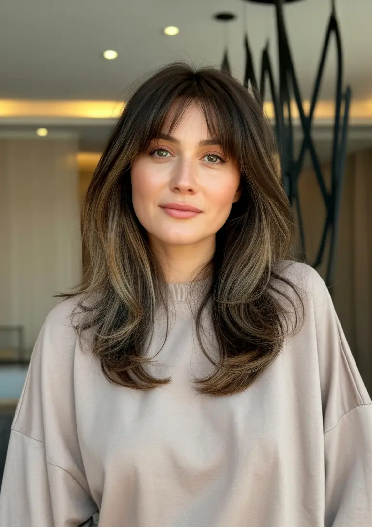 Flattering Haircuts for Round Faces - Summer Looks 2025+Butterfly Layers with Glossy Espresso Finish