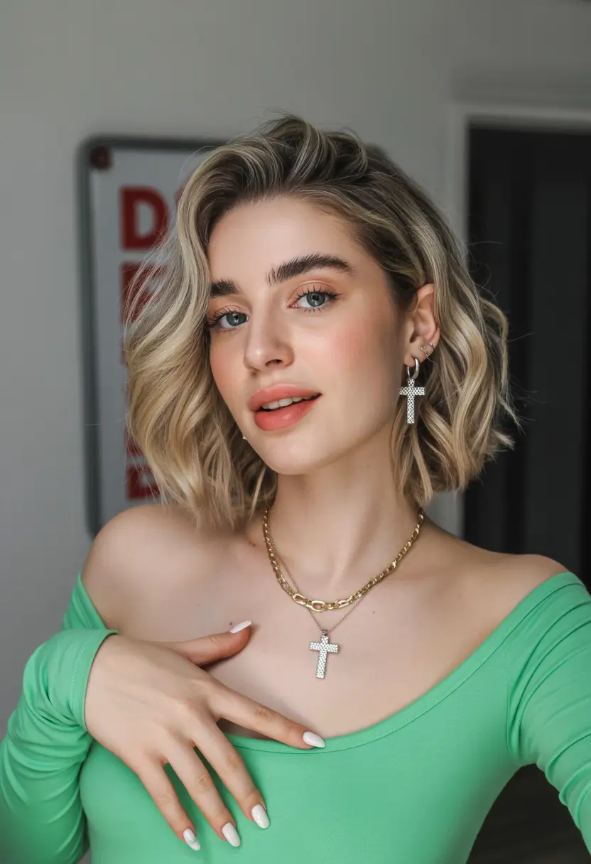 Flattering Haircuts for Round Faces - Summer Looks 2025+Textured Blonde Bob with Volume