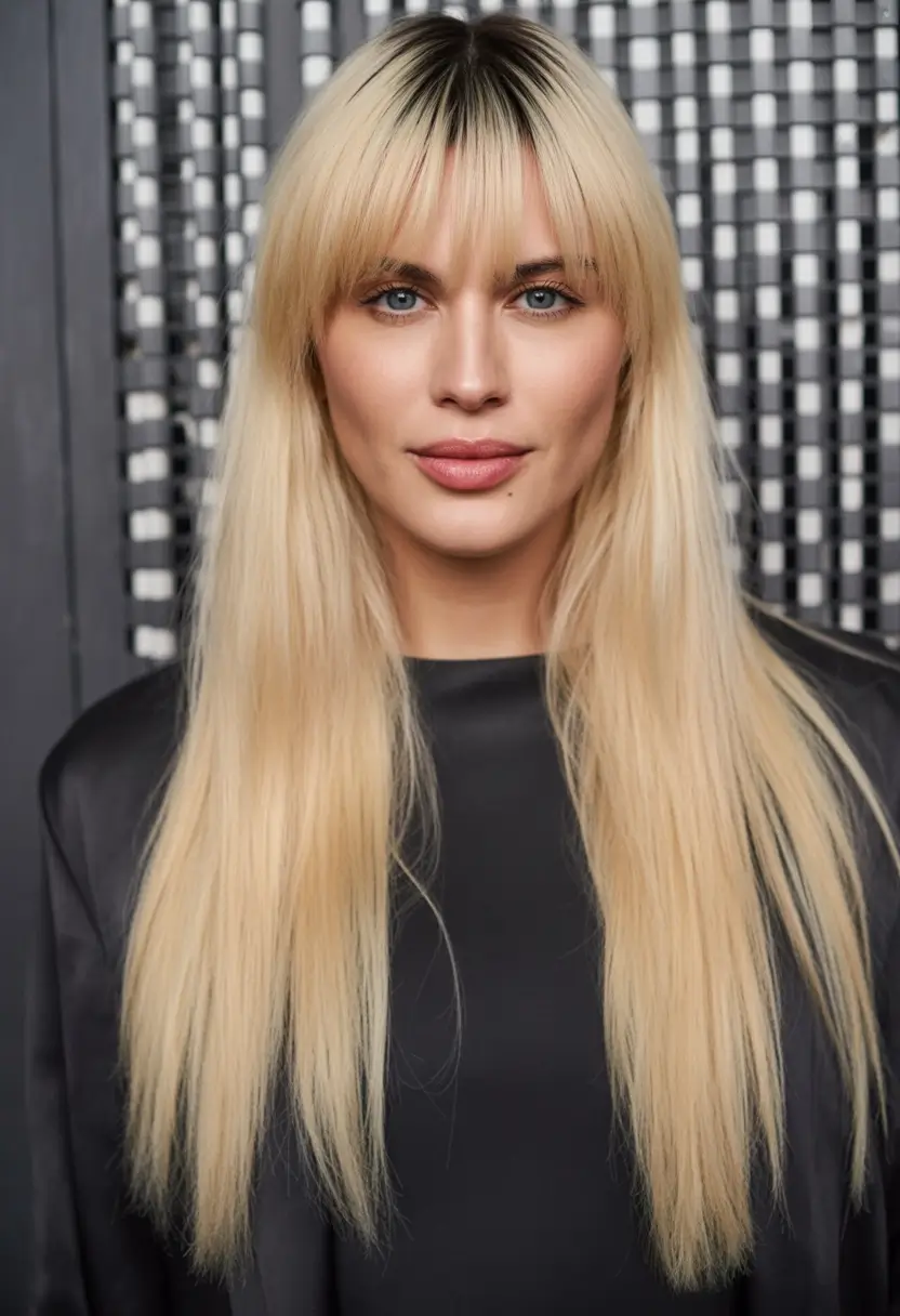 Flattering Oval-Face Haircuts to Try Summer 2025 Trends+Long Sleek Blonde with Blunt Bangs
