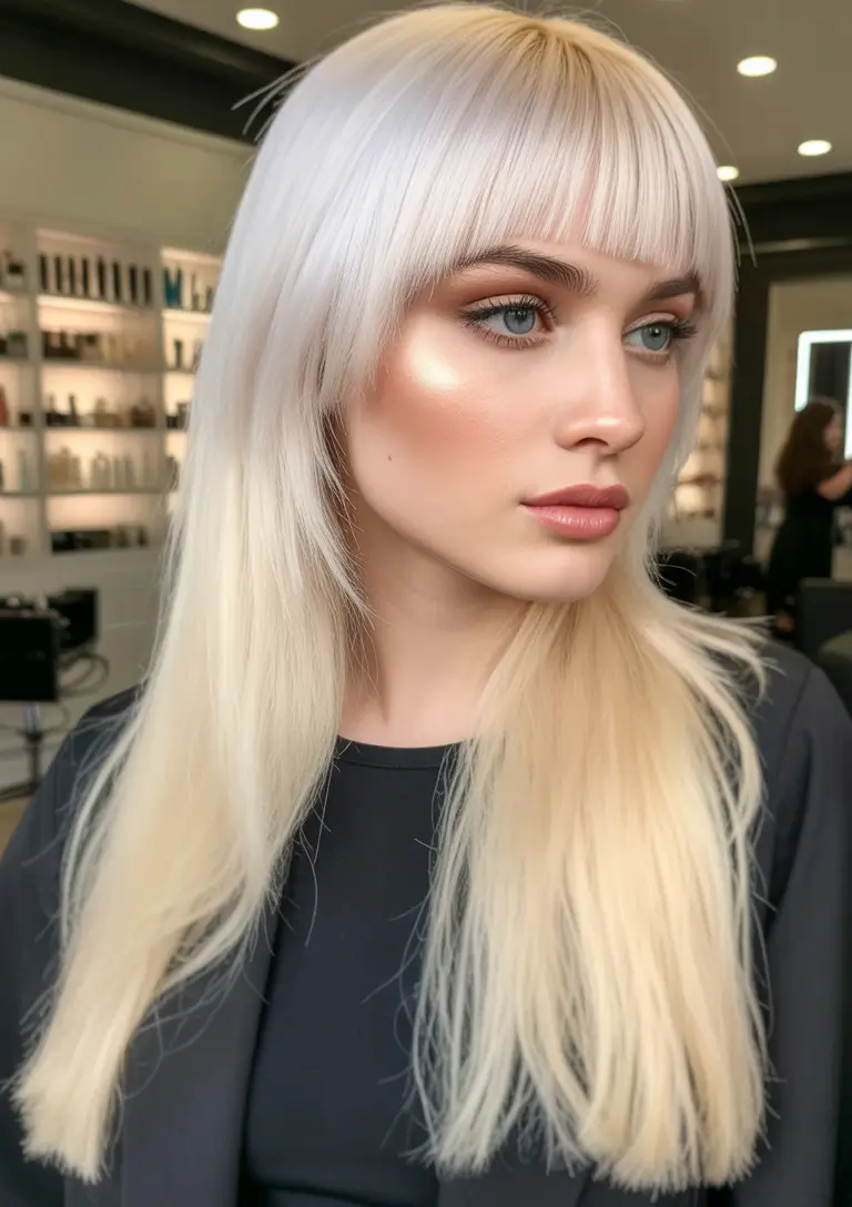 Flattering Oval-Face Haircuts to Try Summer 2025 Trends+Platinum Ice with Baby Bangs