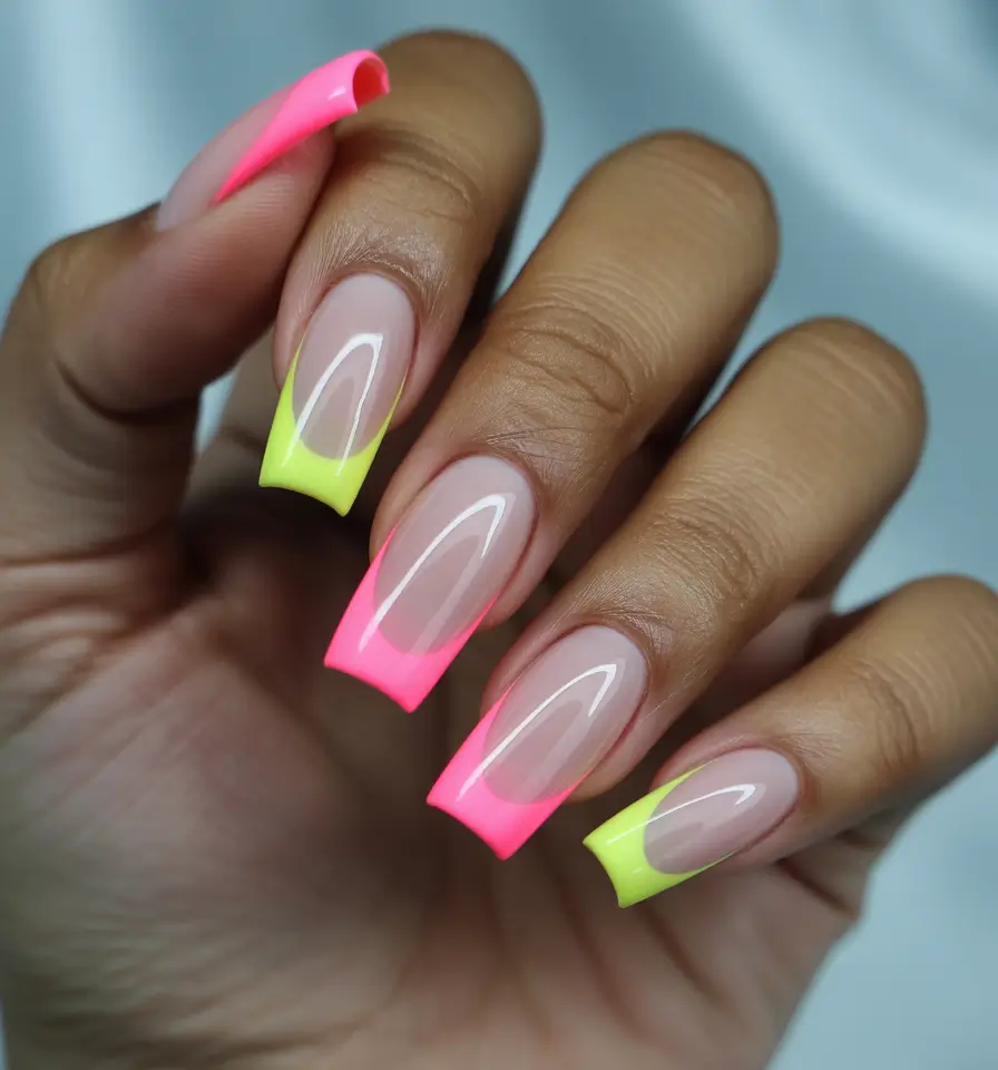 French Tip Nails with a Summer 2025 Twist - Bright Neon French Tips