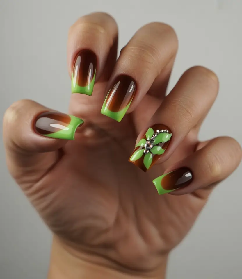 French Tip Nails with a Summer 2025 Twist - Earthy Green French Tips