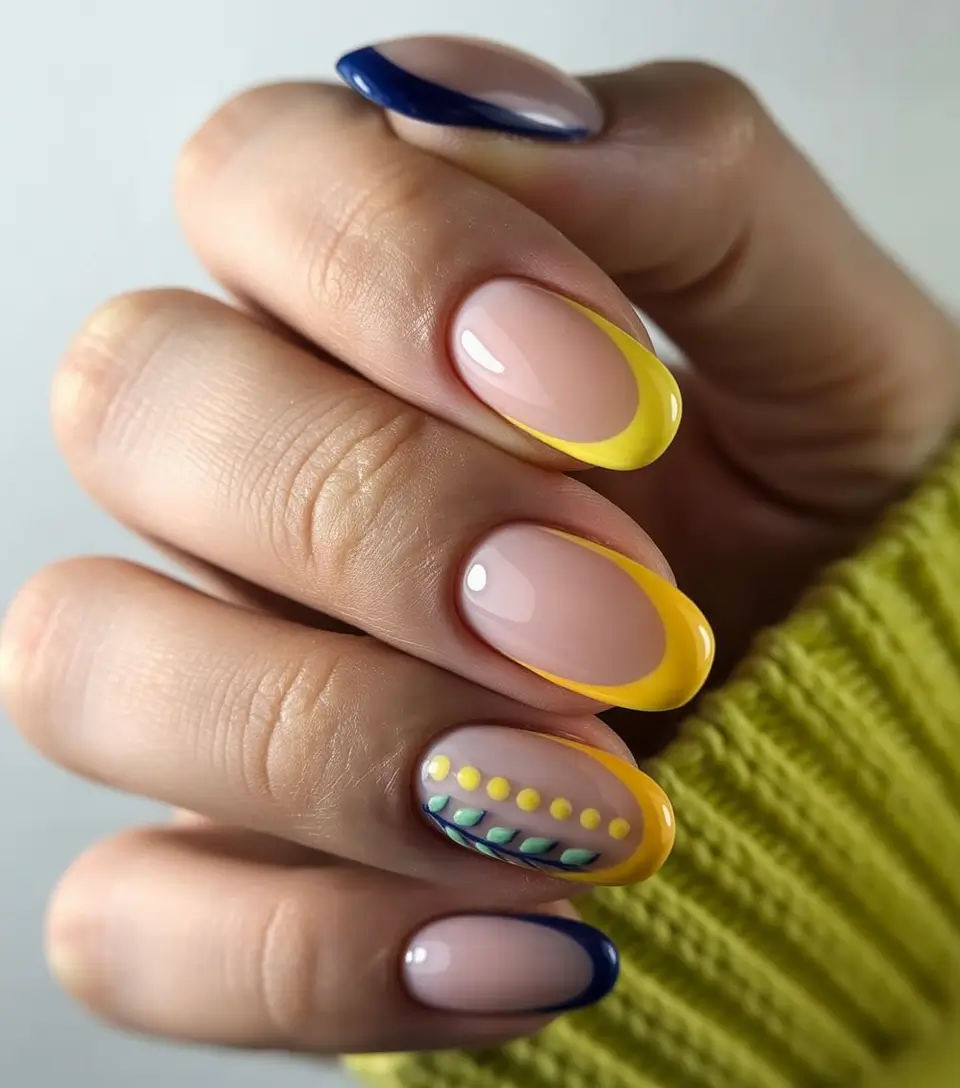 French Tip Nails with a Summer 2025 Twist - Yellow Sunshine and Blue Depth