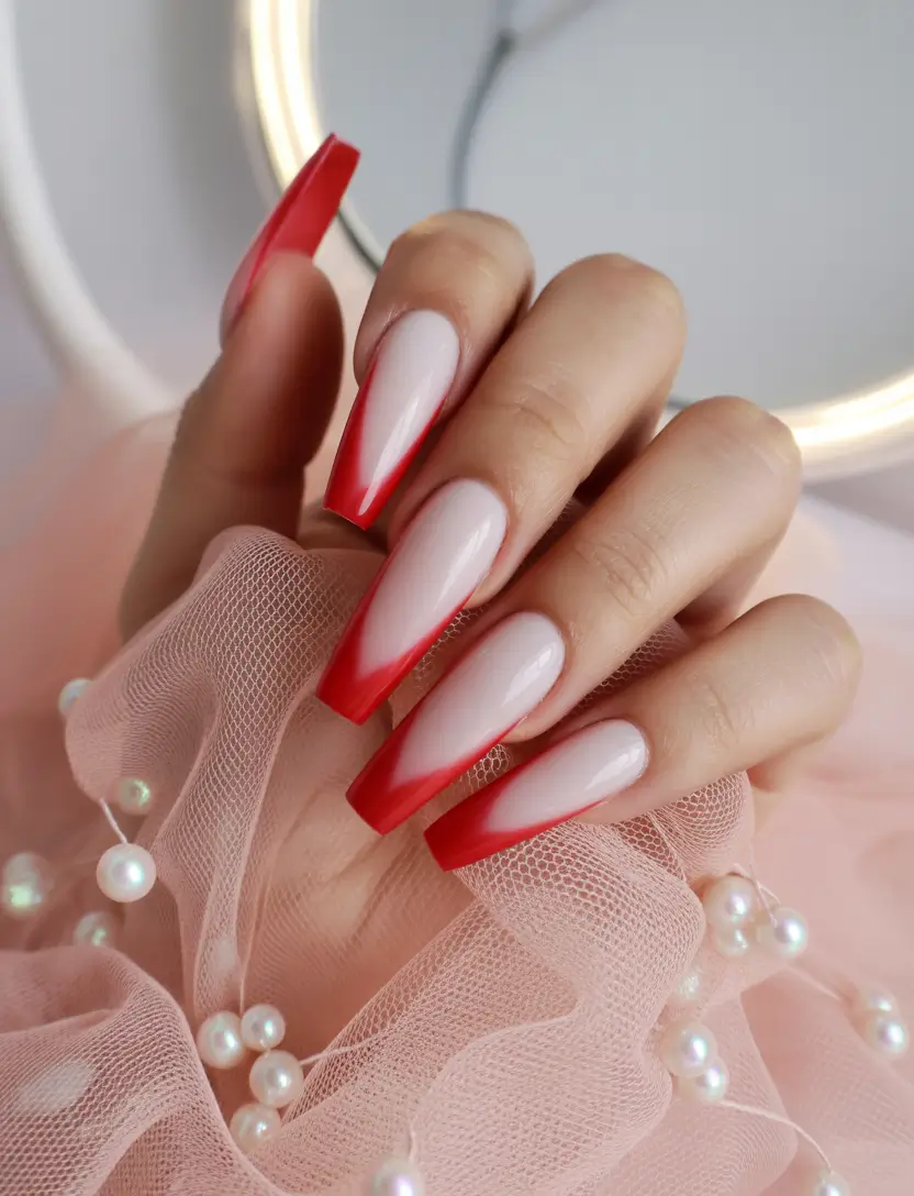 French Tip Nails with a Summer 2025 Twist - Red Velvet Elegance