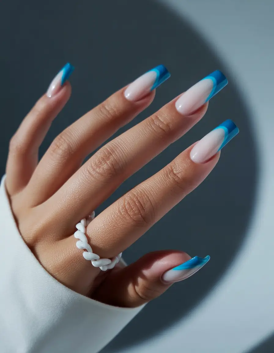 French Tip Nails with a Summer 2025 Twist - Ocean Blue Drama