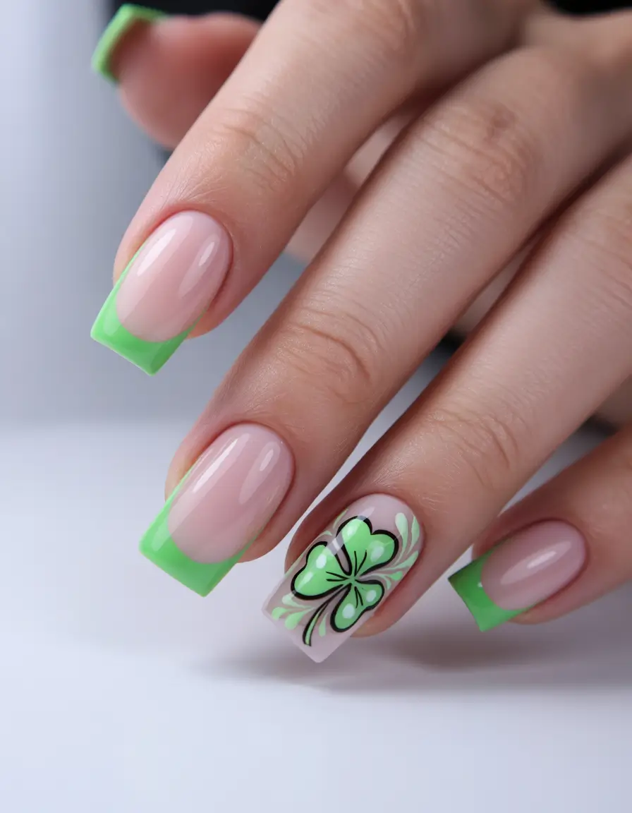 French Tip Nails with a Summer 2025 Twist - Clover Green French Tips