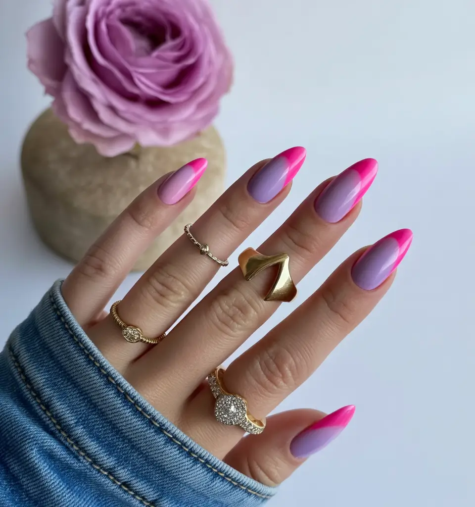 French Tip Nails with a Summer 2025 Twist - Pink and Purple Dream
