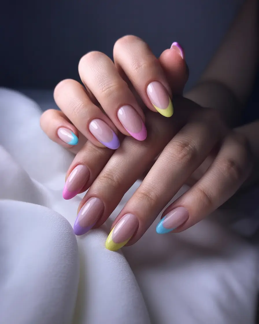 French Tip Nails with a Summer 2025 Twist - Pastel Rainbow Delight