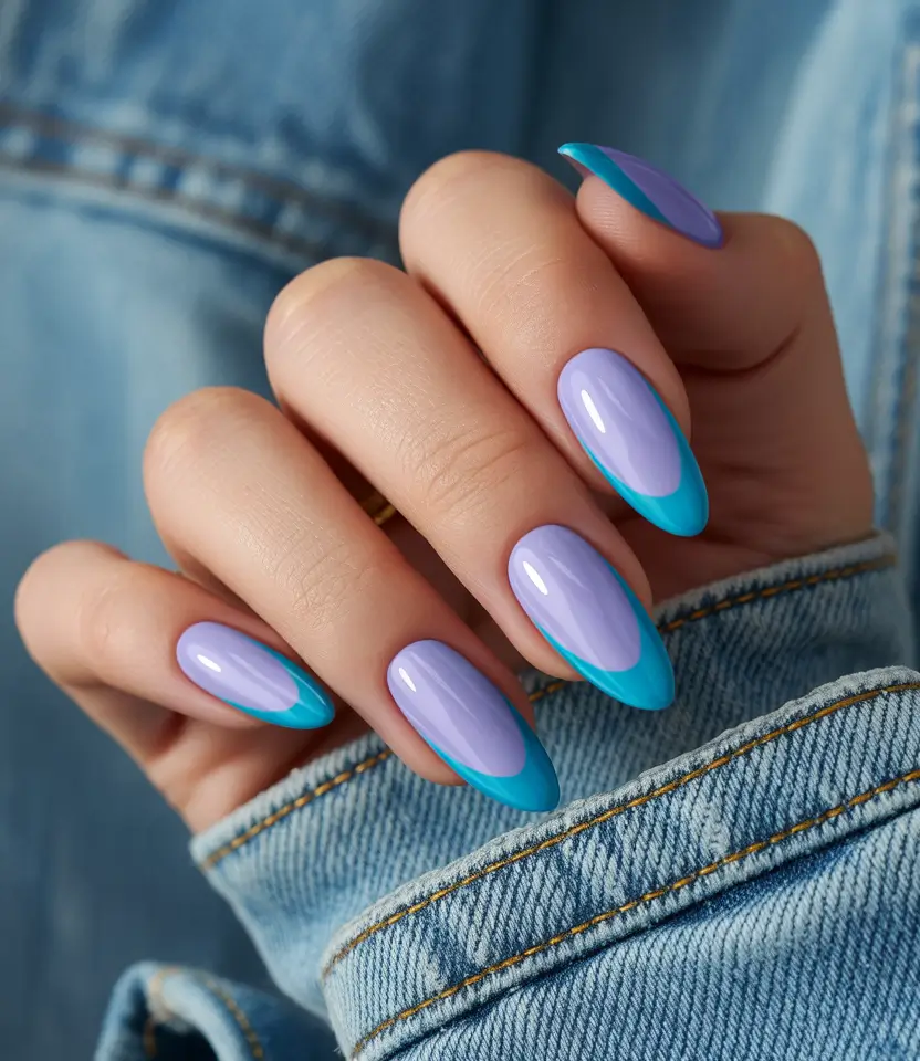 French Tip Nails with a Summer 2025 Twist - Vibrant Blue Lavender Fusion