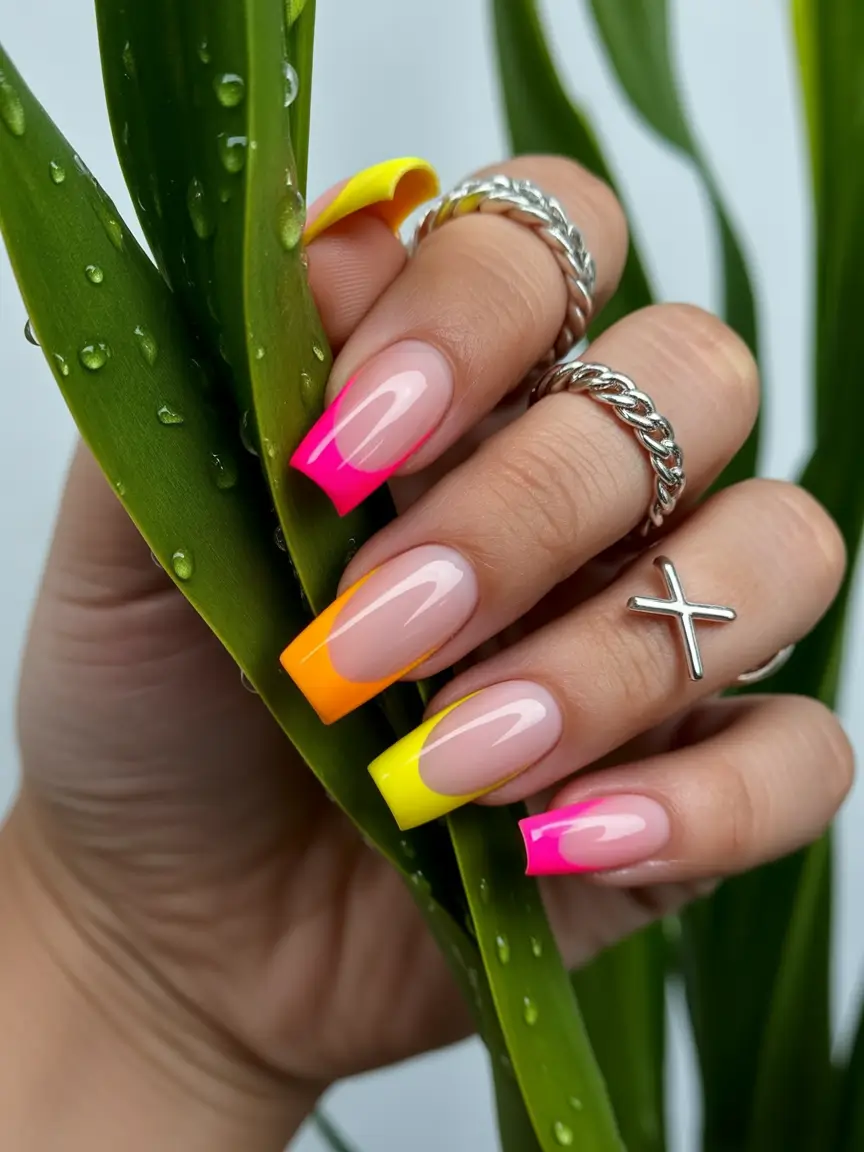 French Tip Nails with a Summer 2025 Twist - Sunset Gradient French Tips
