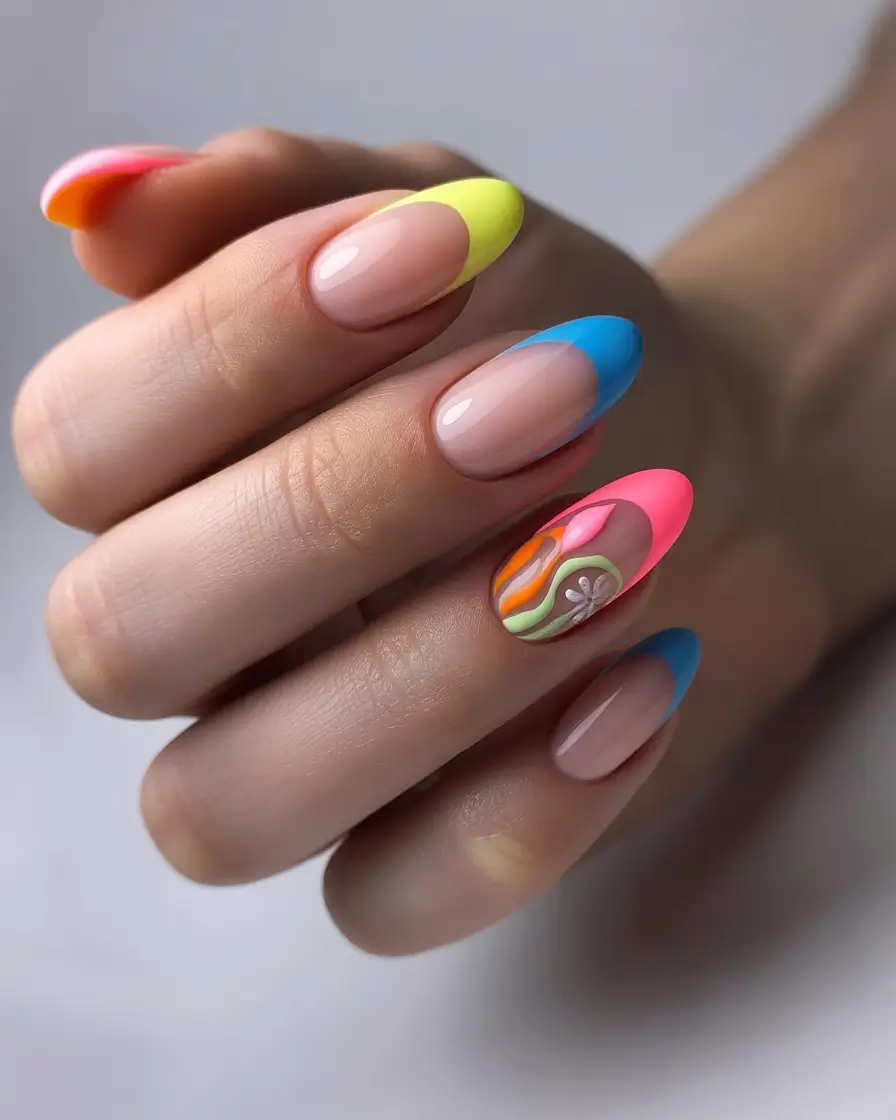 French Tip Nails with a Summer 2025 Twist - Pastel Rainbow French Tips