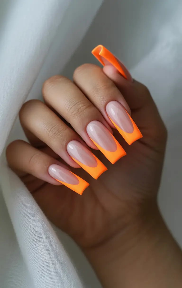 French Tip Nails with a Summer 2025 Twist - Fiery Orange French Tips