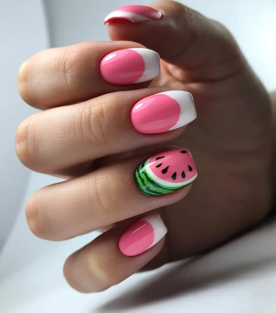 French Tip Nails with a Summer 2025 Twist - Watermelon French Tips