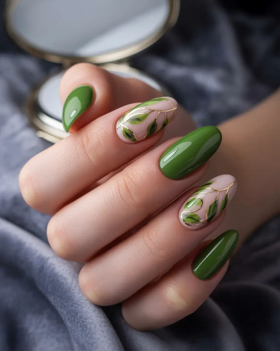 Fresh Green Nails for Summer 2025+Botanical Gold Meets Sage Elegance