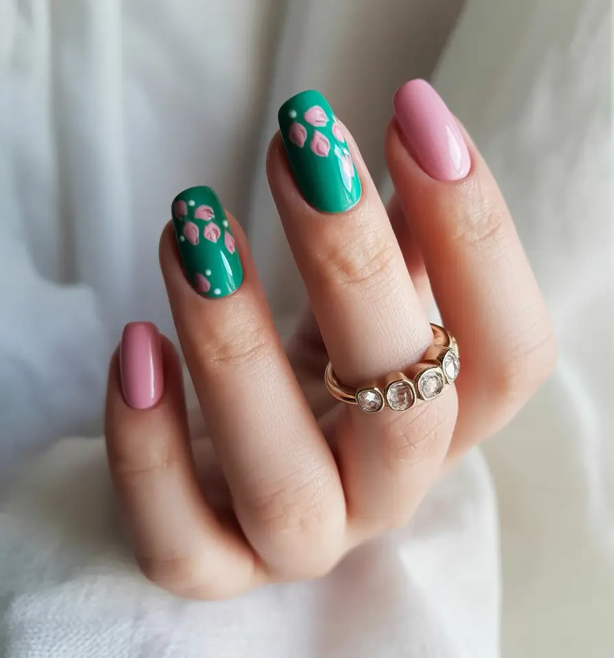 Fresh Green Nails for Summer 2025+Petal Play in Pink and Green