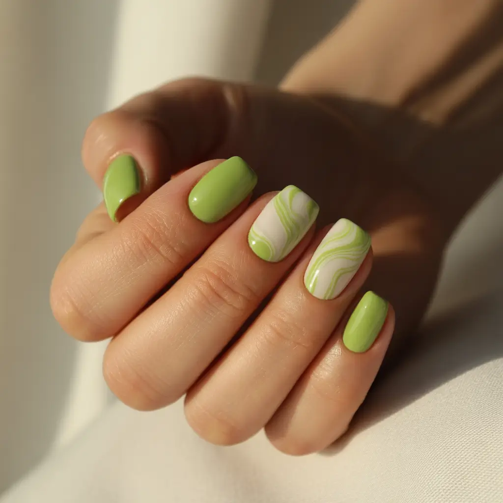 Fresh Green Nails for Summer 2025+Mint Marble Dream