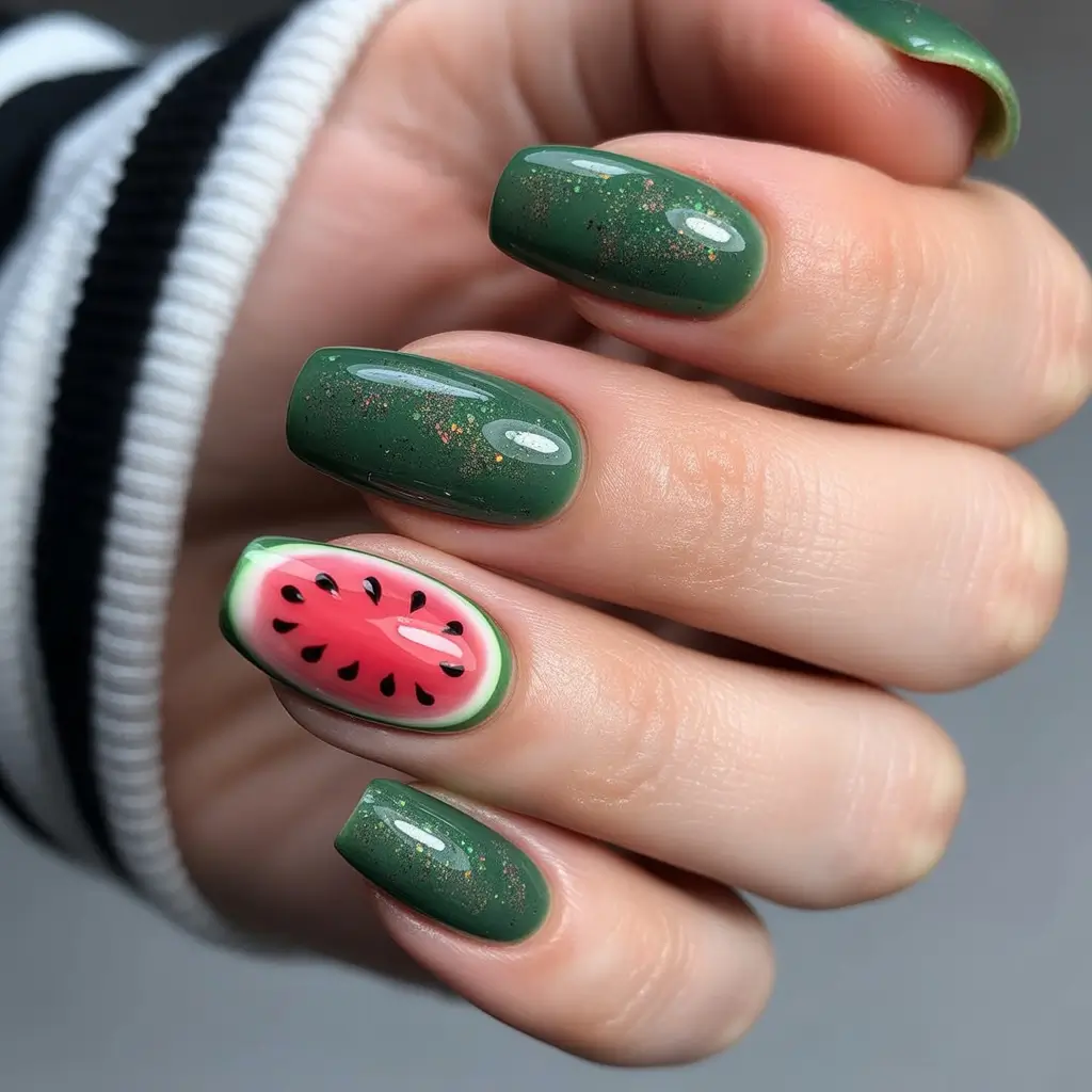 Fresh Green Nails for Summer 2025 Watermelon Whimsy in Forest & Pink