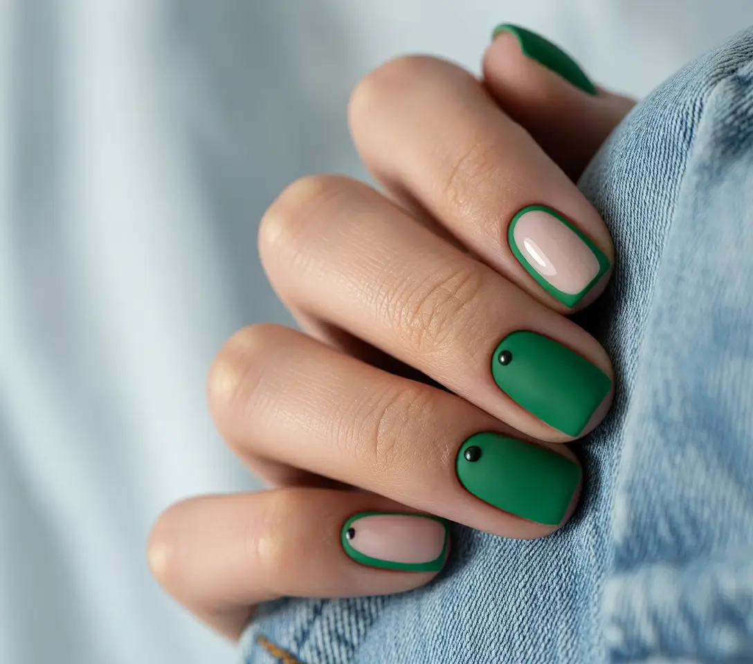 Fresh Green Nails for Summer 2025 Matte Mint Blocks and Negative Space