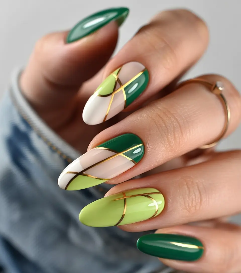 Fresh Green Nails for Summer 2025 Lime Meets Moss: Art Deco Geometry