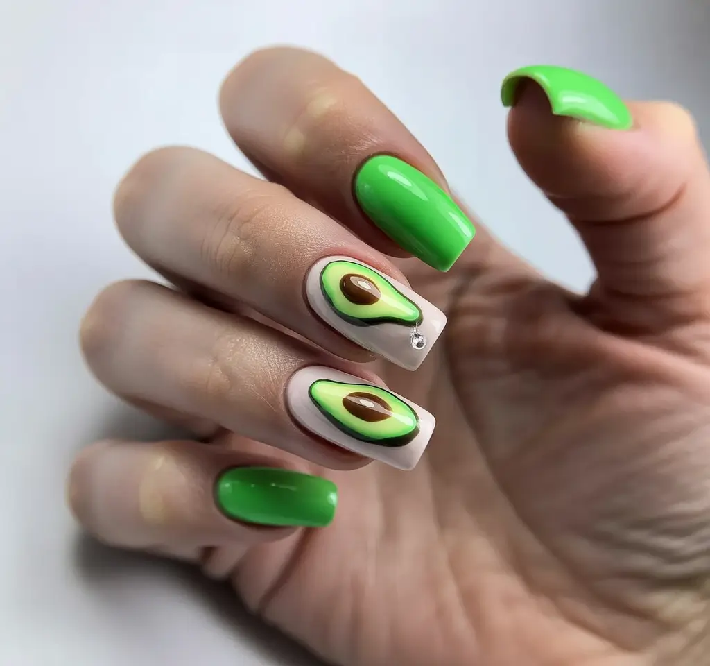 Fresh Green Nails for Summer 2025 Avocado Dreams with Glossy Green Punch