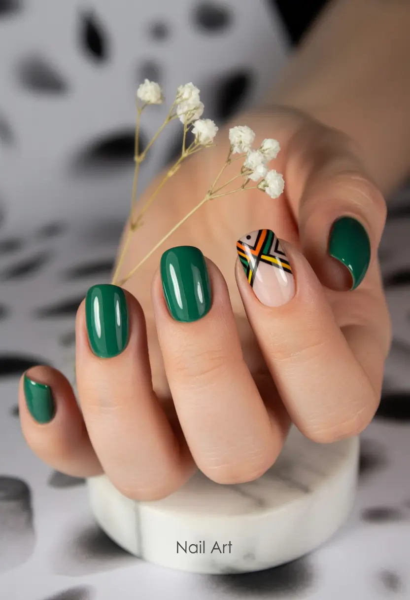 Fresh Green Nails for Summer 2025+Geometric Emerald Chic