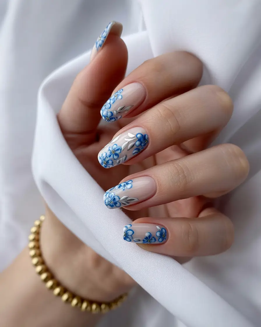Fresh Nail Ideas to Try This May 2025 - Delicate Blue Blooms