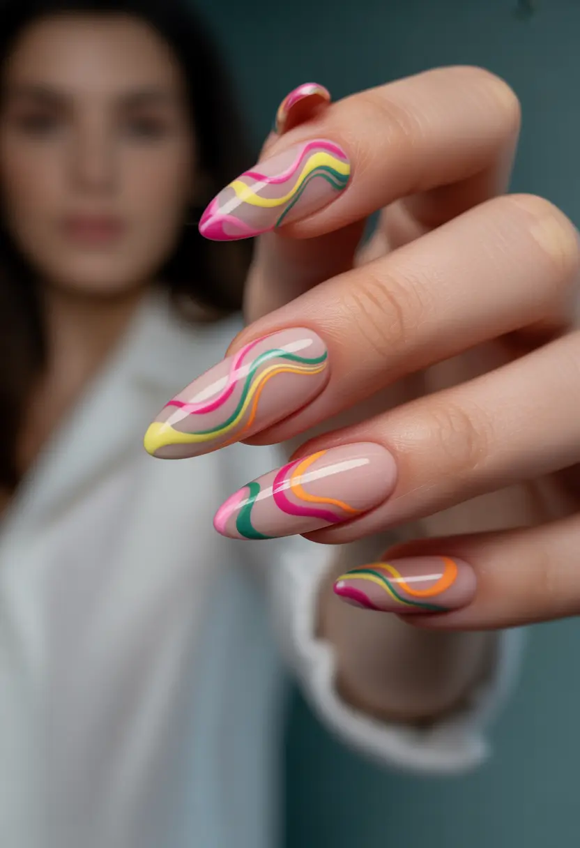 Fresh Nail Ideas to Try This May 2025 Retro Rainbow Waves